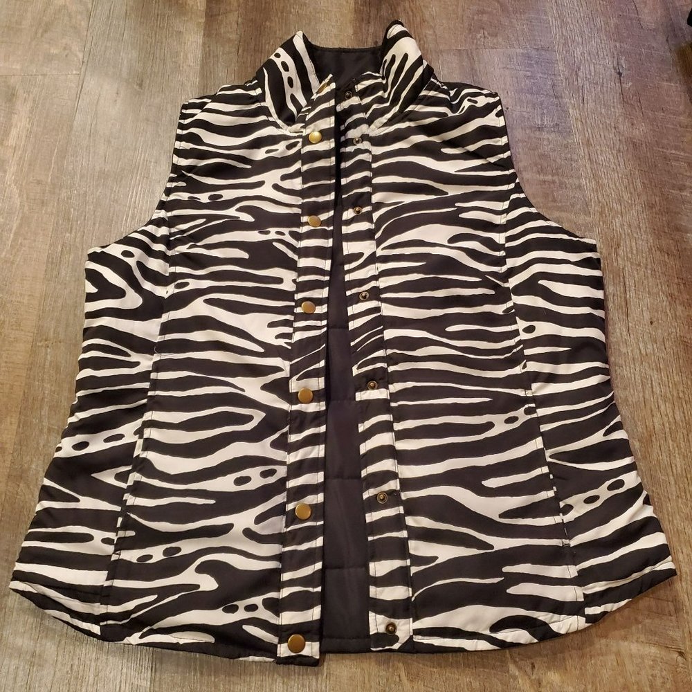 REVERSIBLE (NO BRAND) VEST BLACK/ZEBRA BUTTON UP SIZE MEDIUM - Picture 2 of 7